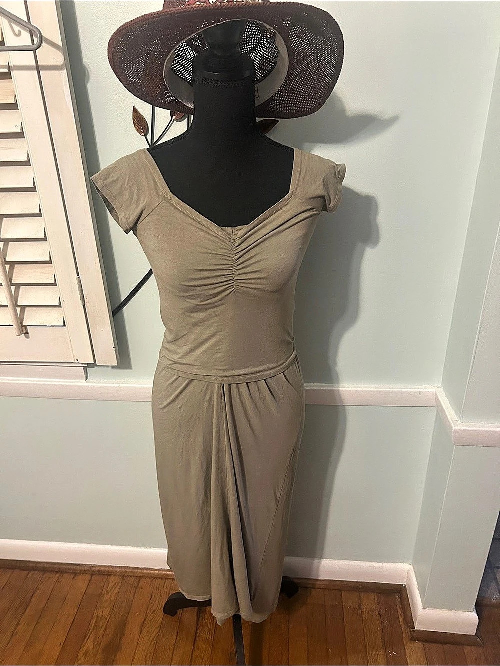 bobi Ruched Maxi Dress in Sage green Like New